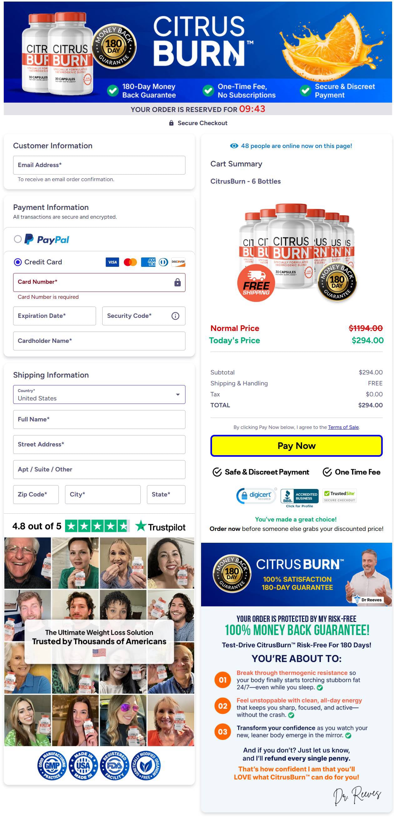 CitrusBurn Orders Checkout Page